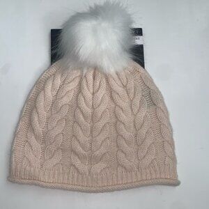Tahari Cable Knit Cashmere Pom Pom Beanie